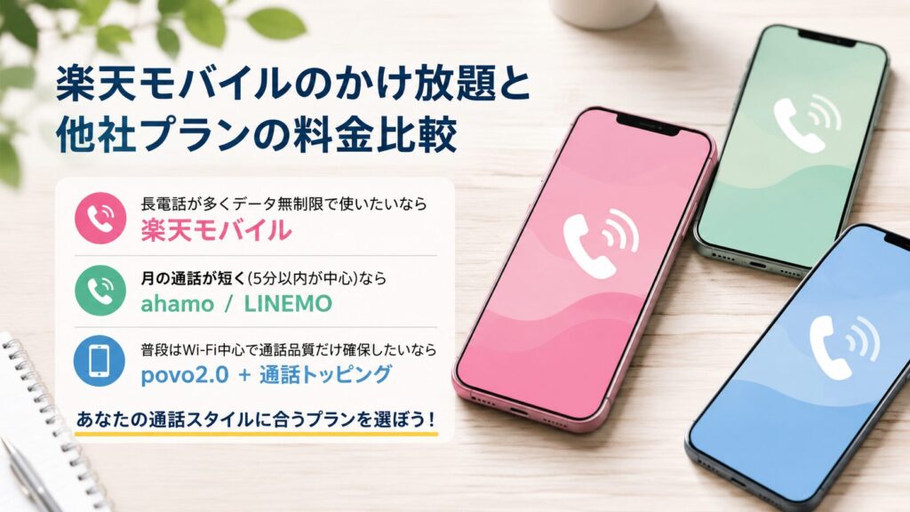 楽天モバイルのかけ放題と他社プランの料金比較