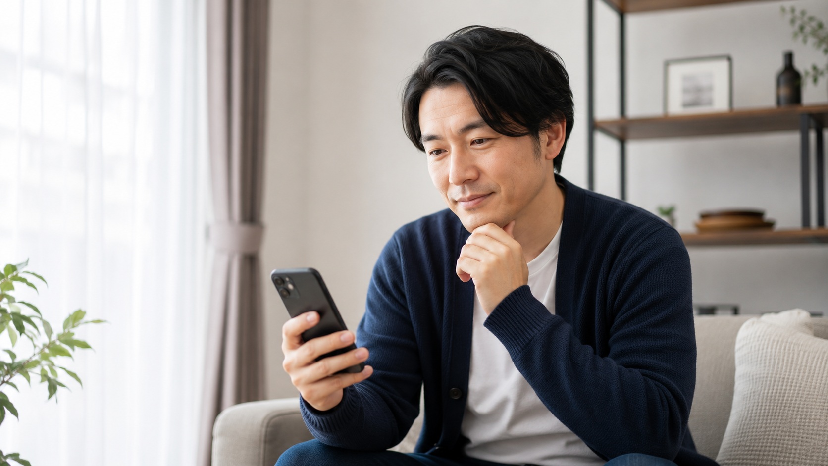 スマートフォンで情報を確認する様子