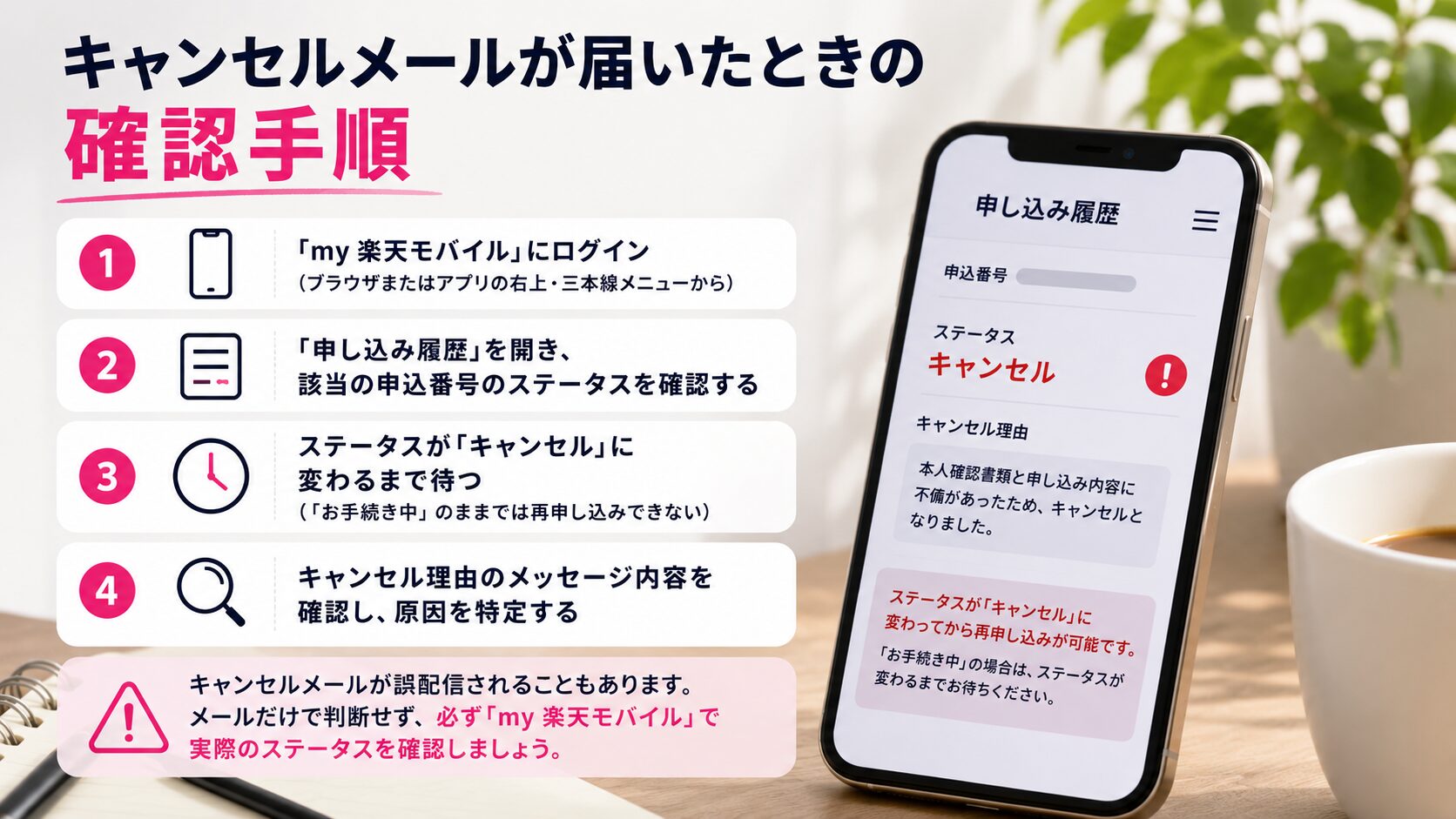 キャンセルメールが届いたときの確認手順