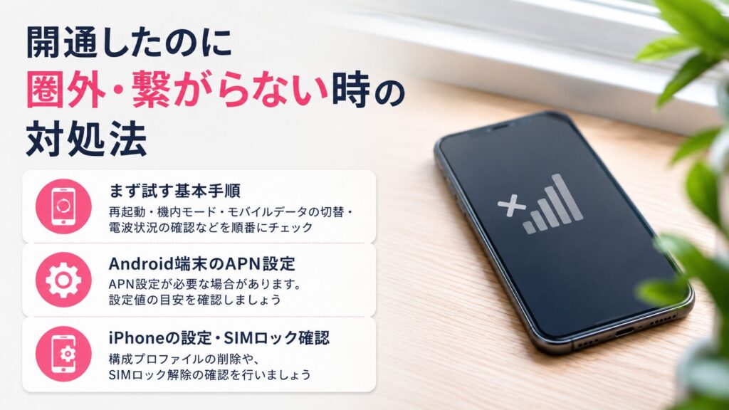 開通したのに圏外・繋がらない時の対処法