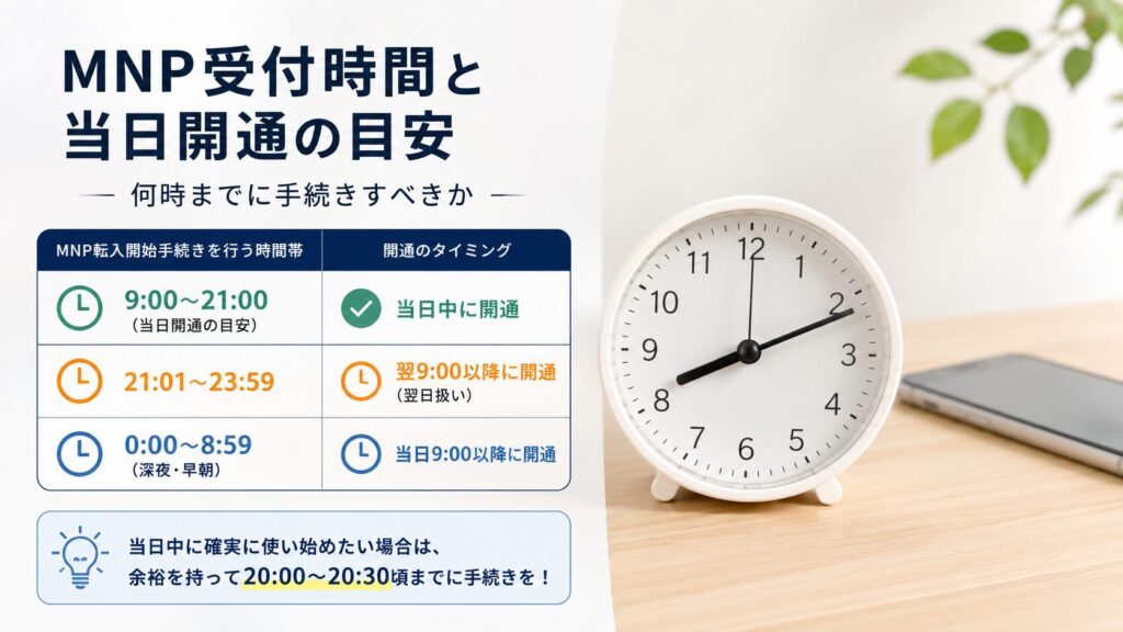 MNP受付時間と当日開通の目安（何時までに手続きすべきか）