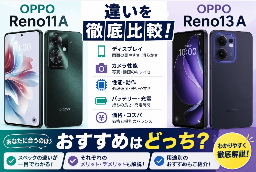 OPPO Reno11 AとOPPO Reno13 Aの違いを徹底比較！おすすめはどっち？