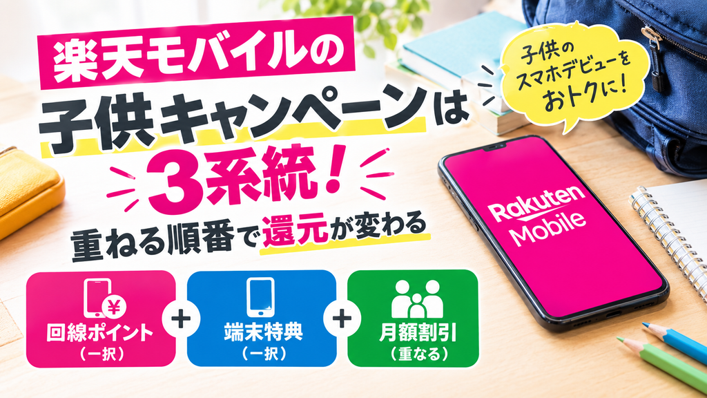 楽天モバイルの子供キャンペーンは3系統！重ねる順番で還元が変わる