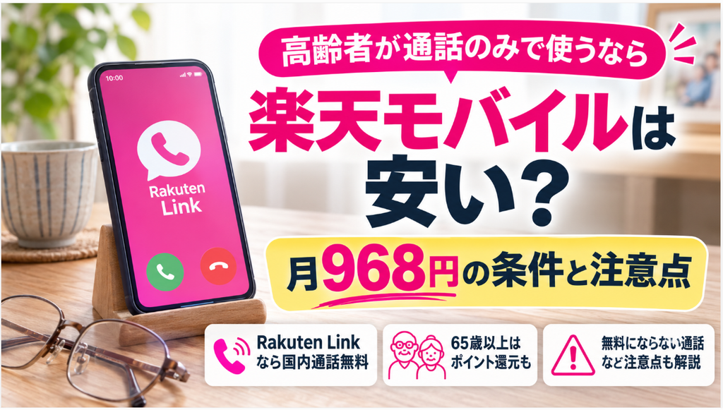 高齢者が通話のみで使うなら楽天モバイルは安い？月968円の条件と注意点