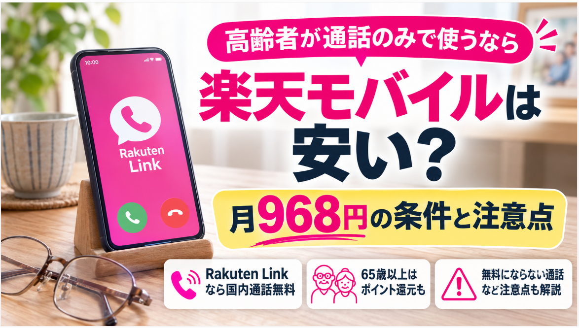 高齢者が通話のみで使うなら楽天モバイルは安い?月968円の条件と注意点