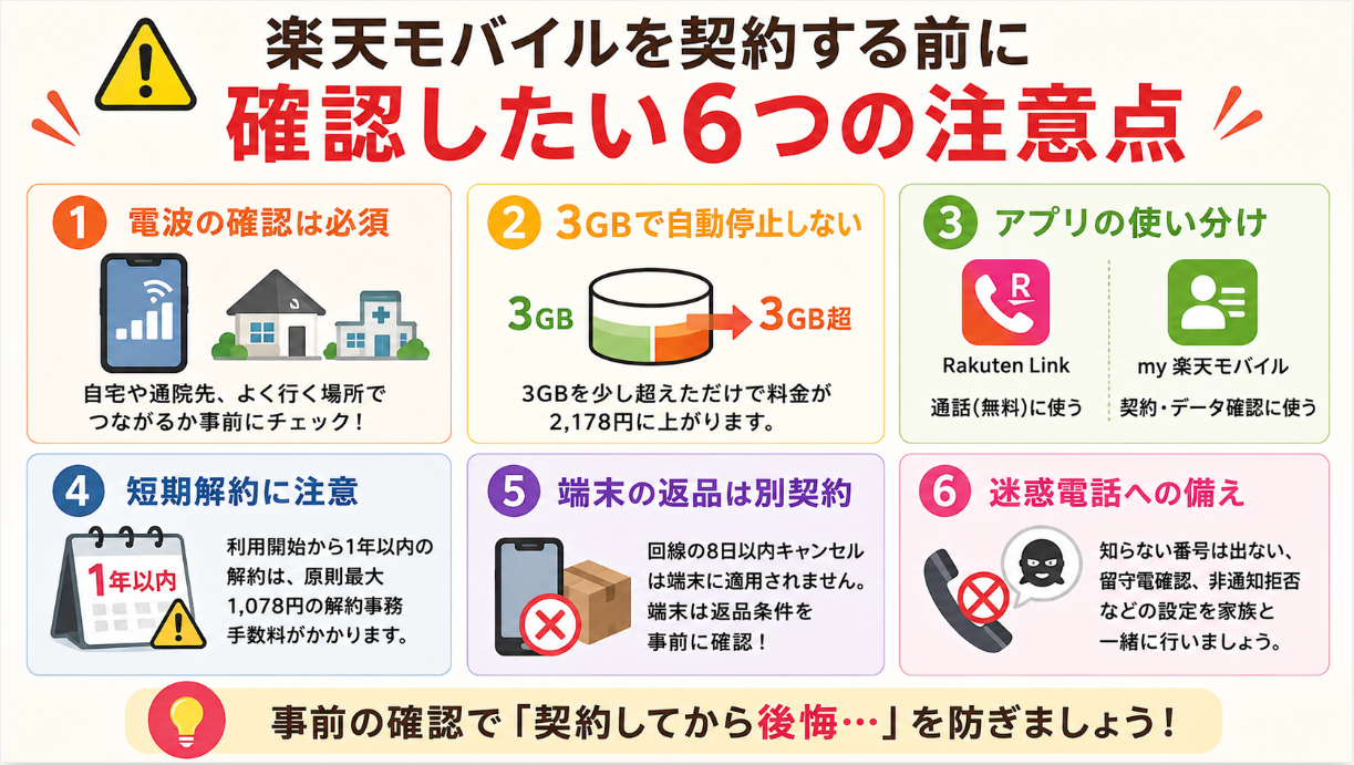 楽天モバイル契約前に確認したい注意点