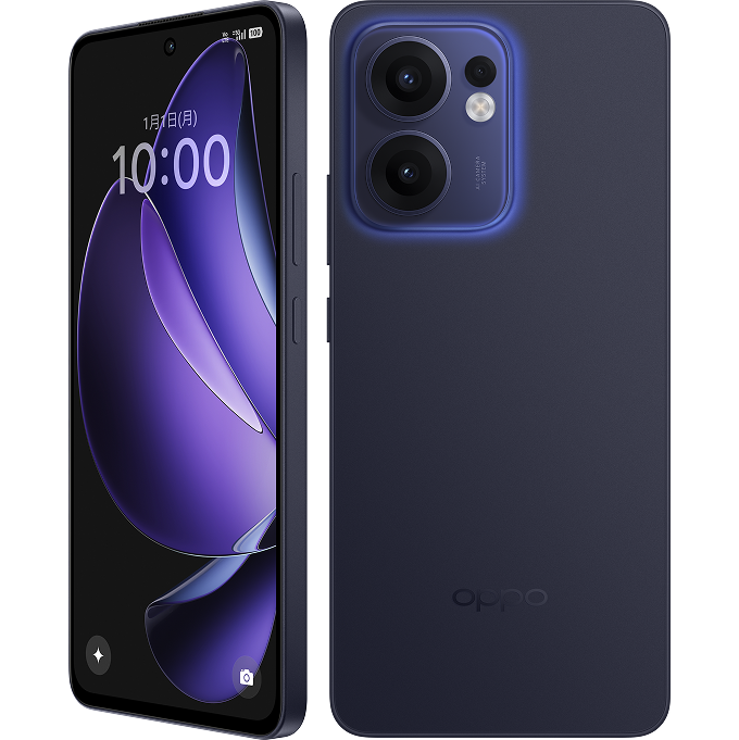 楽天モバイルが取り扱うOPPO Reno13 Aの前面と背面